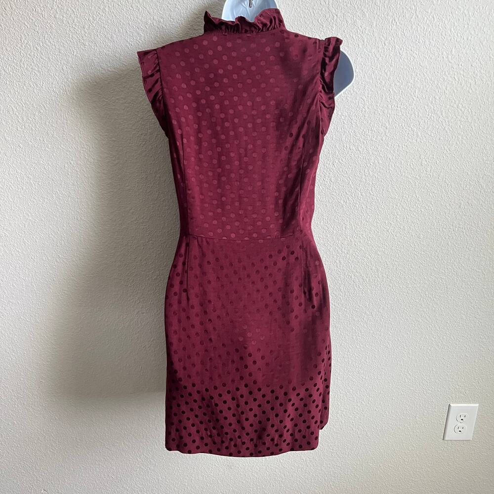 Sandro Jasmine Burgundy Polka Dot Dress Women's Small Ruffles Mini Fit & Flare - Picture 3 of 7